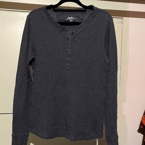 Natural Reflections Blue/Grey Half Button Down Long Sleeve Shirt